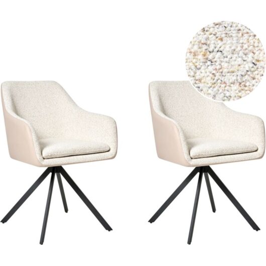 Set of 2 Chairs for Dining Room Upholstered Boucle Light Beige Lithia