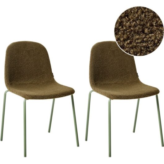 Set of 2 Conference Chairs Boucle Upholstery Iron Legs Stackable Office Furniture Green Loma