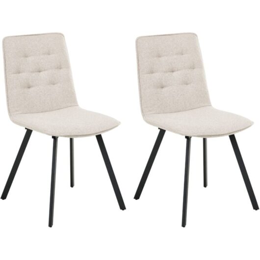 Set of 2 Dining Chairs Armless Scandinavian Design Easy Clean Upholstery Light Beige Carver