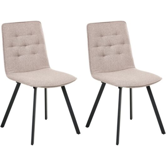 Set of 2 Dining Chairs Armless Scandinavian Design Easy Clean Upholstery Light Brown Carver