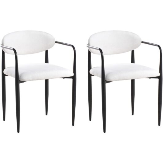 Set of 2 Dining Chairs Mid-Century Modern Style Metal Frame Upholstered Seat Backrest Off White Tanevik