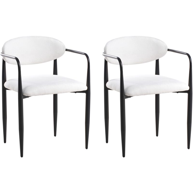 Set of 2 Dining Chairs Mid-Century Modern Style Metal Frame Upholstered Seat Backrest Off White Tanevik