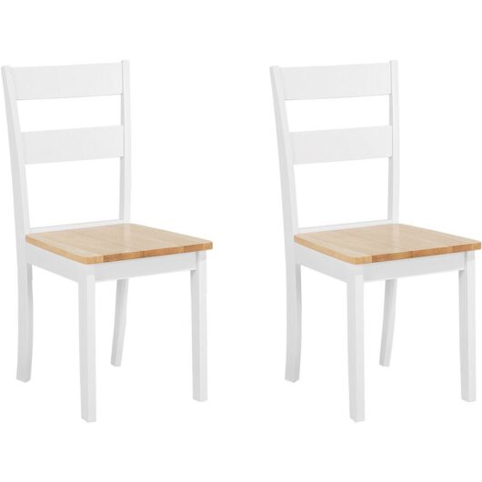 Set of 2 Dining Chairs White Cottage Farmhouse Natural Wood Finish Georgia