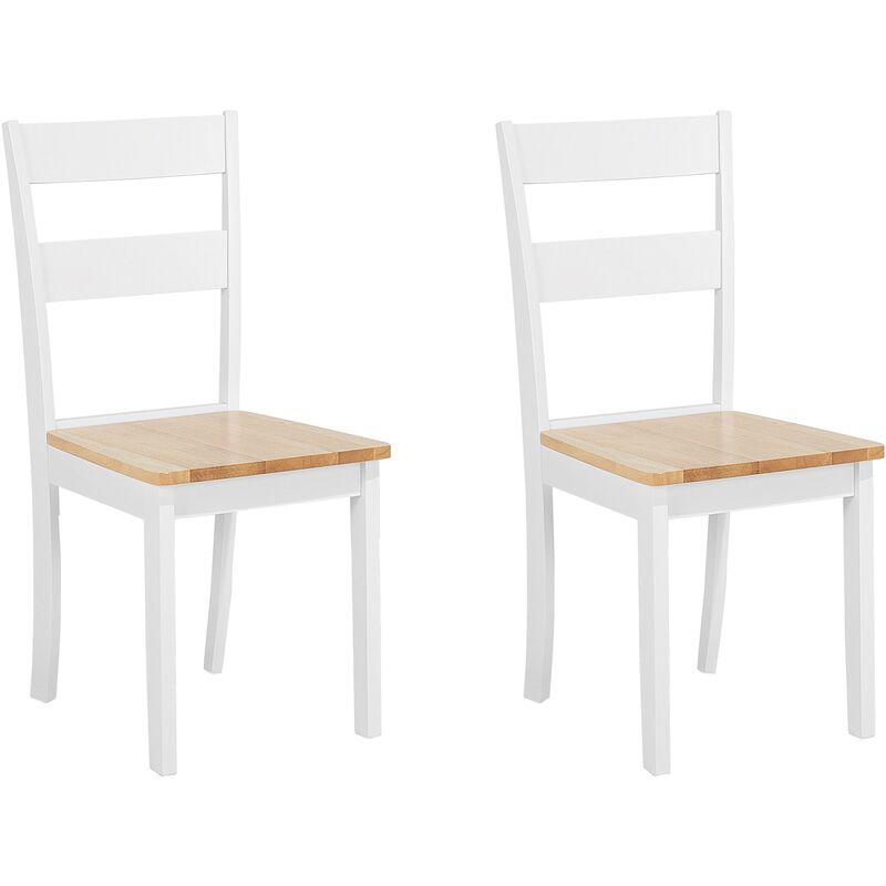 Set of 2 Dining Chairs White Cottage Farmhouse Natural Wood Finish Georgia