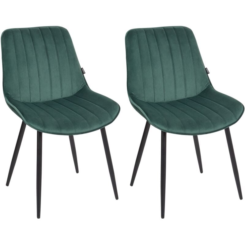 Set of 2 Dining Room Chairs Velvet Black Steel Legs Footrest Armless Dining Room Seating Emerald Green Dubrovnik