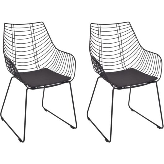 Set of 2 Metal Dining Chairs Wire Backrest Faux Leather Seat Pad Black Annapolis