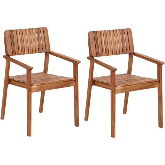 Set of 2 Outdoor Garden Dining Chairs Acacia Light Wood Agello