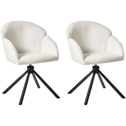 Set of 2 Swivel Base Dining Chairs Rotating with Armrests Off White Maybee