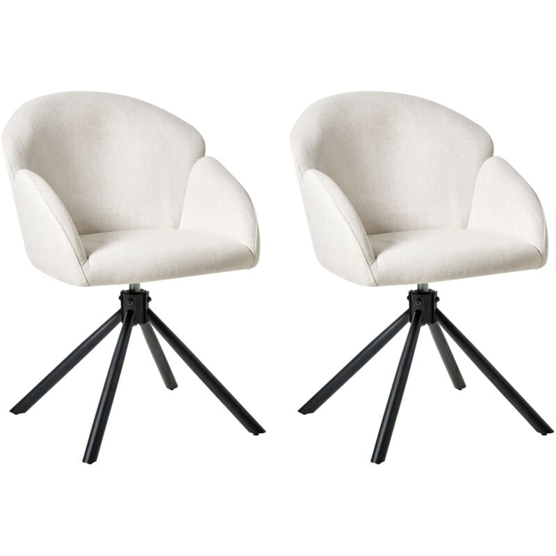 Set of 2 Swivel Base Dining Chairs Rotating with Armrests Off White Maybee
