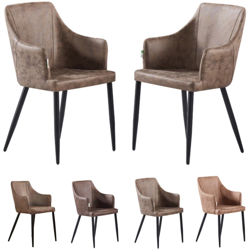 Set of 2 Zarah Modern Leather Dining Chairs - Upholstered in Faux Leather with Metal Legs - Armchair for Dining Room Kitchen Living Room - Light Brown
