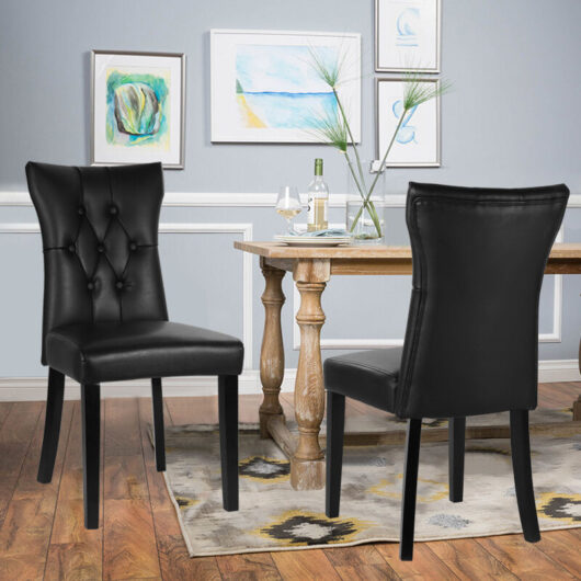Set of 2 pu Leather Buttoned Dining Chair, Black