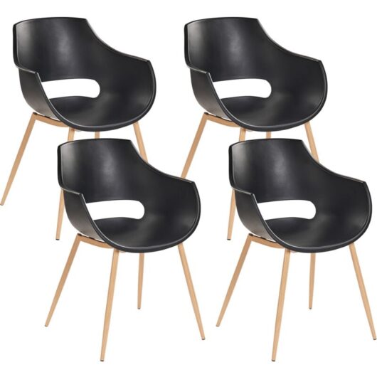 Set of 4 Dining Chairs Modern Minimalistic Plastic Seat Beige Millers