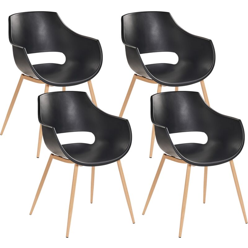 Set of 4 Dining Chairs Modern Minimalistic Plastic Seat Beige Millers