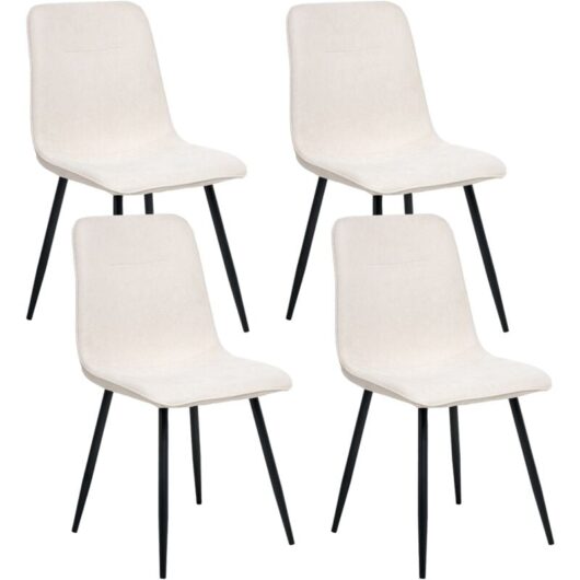 Set of 4 Dining Chairs Polyester Upholstery Iron Black Legs Armless Dining Room Light Beige Tuscola