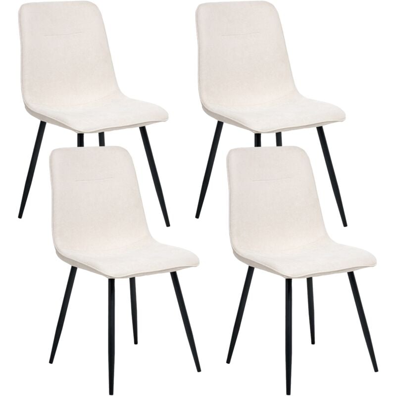 Set of 4 Dining Chairs Polyester Upholstery Iron Black Legs Armless Dining Room Light Beige Tuscola