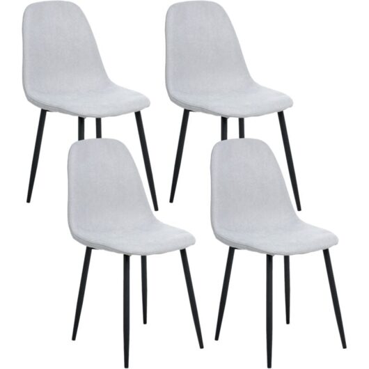 Set of 4 Dining Chairs Polyester Upholstery Iron Black Legs Armless Dining Room Light Grey Crandall
