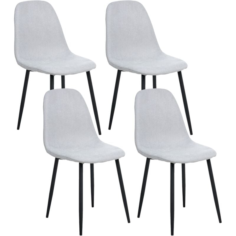 Set of 4 Dining Chairs Polyester Upholstery Iron Black Legs Armless Dining Room Light Grey Crandall