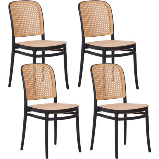 Set of 4 Dining Chairs Stackable Indoor Outdoor Modern Plastic Seat Armless Beige and Black Plose