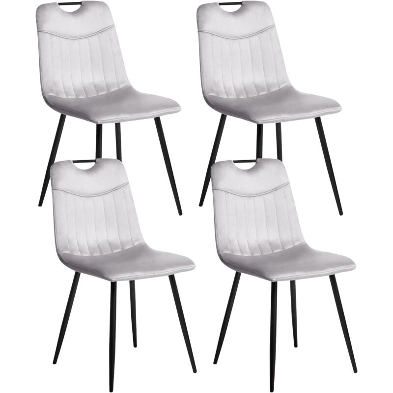 Set of 4 Modern Velvet Dining Chairs Powder Coated Iron Black Legs Light Grey Argyle