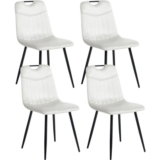Set of 4 Modern Velvet Dining Chairs Powder Coated Iron Black Legs Off-White Argyle