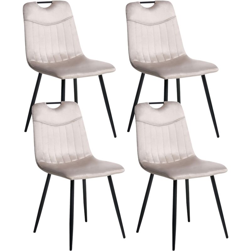 Set of 4 Modern Velvet Dining Chairs Powder Coated Iron Black Legs Taupe Argyle