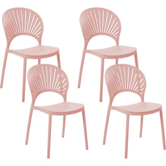 Set of 4 Plastic Dining Chairs Indoor Outdoor Stacking Side Chairs Pink Ostia