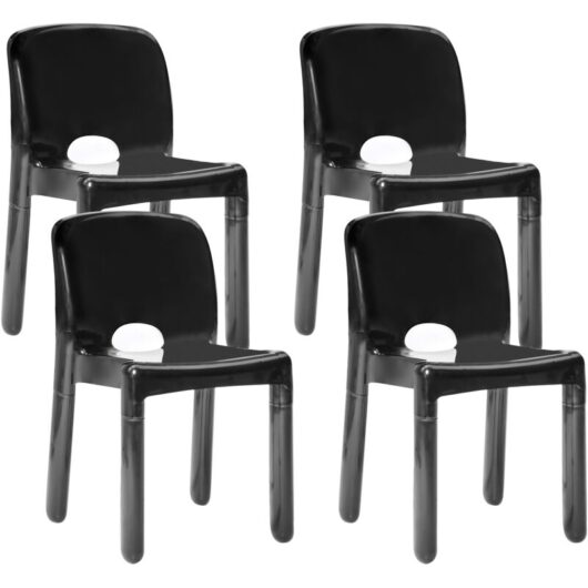 Set of 4 Plastic Dining Chairs Indoor Outdoor without Armrests Stacking Black Betim