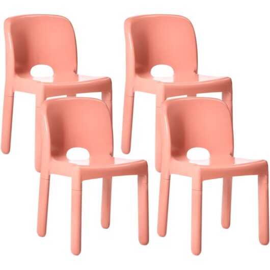 Set of 4 Plastic Dining Chairs Indoor Outdoor without Armrests Stacking Coral Betim