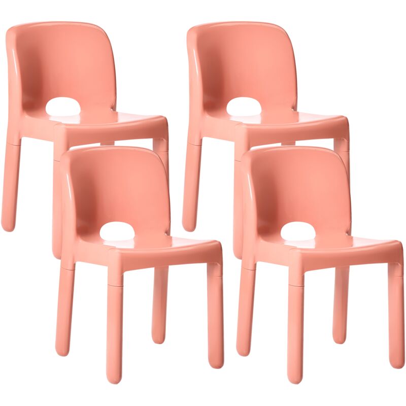 Set of 4 Plastic Dining Chairs Indoor Outdoor without Armrests Stacking Coral Betim