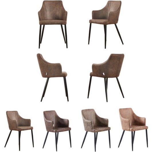 Set of 4 Zarah Modern Leather Dining Chairs - Upholstered in Faux Leather with Metal Legs - Armchair for Dining Room Kitchen Living Room - Brown