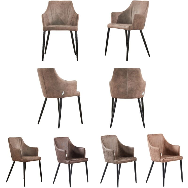 Set of 4 Zarah Modern Leather Dining Chairs - Upholstered in Faux Leather with Metal Legs - Armchair for Dining Room Kitchen Living Room - Cappuccino
