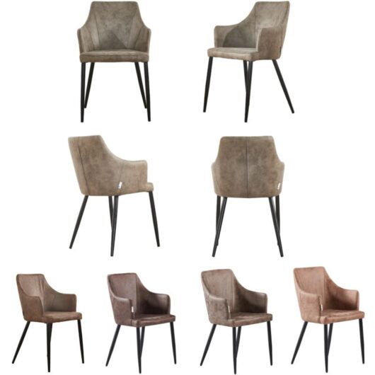 Set of 4 Zarah Modern Leather Dining Chairs - Upholstered in Faux Leather with Metal Legs - Armchair for Dining Room Kitchen Living Room - Light Brown