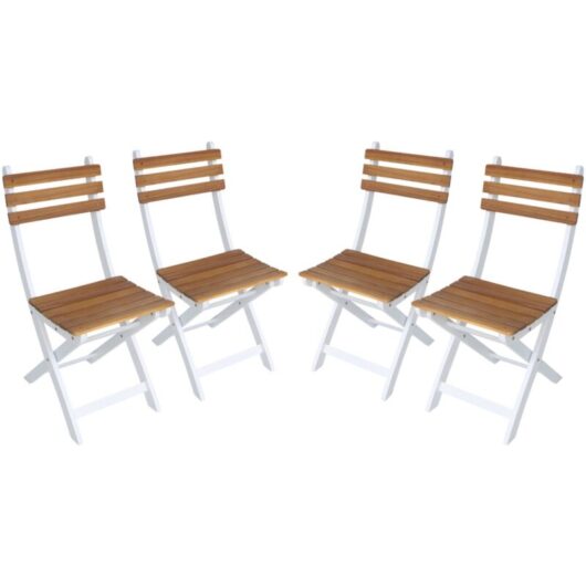 Set of 4 calena folding garden chairs in white acacia, 40 x 52 x 85 cm