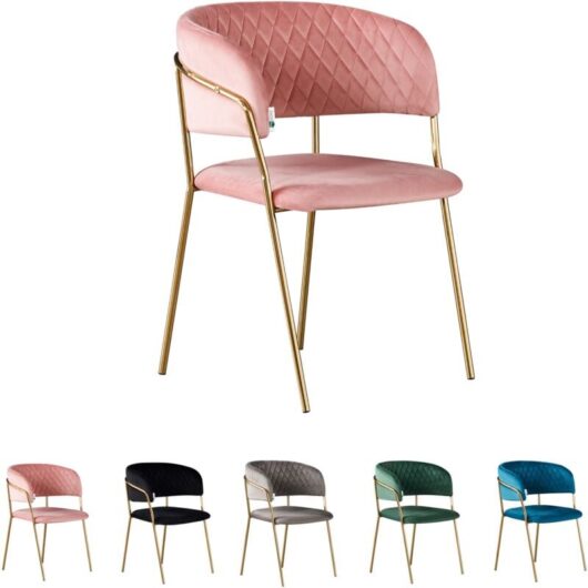 Single Atarah lux Velvet Dining Chair w/ Metal Legs - Dining Room Chair - Upholstered Chair - Modern Dining Chair w/ Arms - Pink
