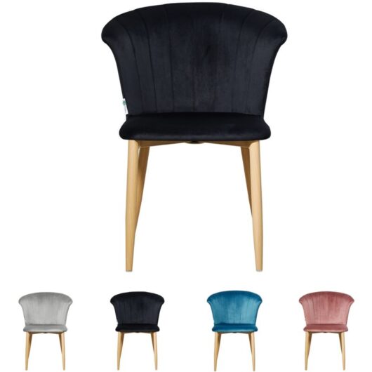 Single Elsa Velvet Dining Chair - Upholstered Modern Dining Chair w/ Wooden Legs - Black