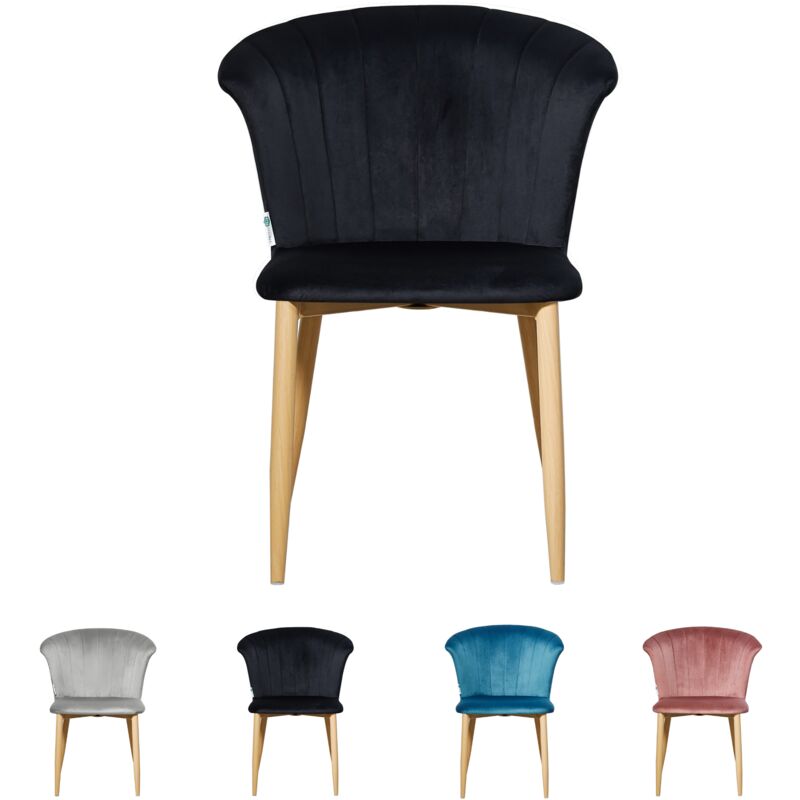 Single Elsa Velvet Dining Chair - Upholstered Modern Dining Chair w/ Wooden Legs - Black