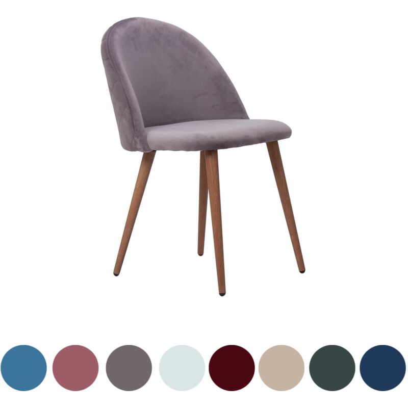 Single Lucia Velvet Dining Chair - Upholstered Curved Back Modern Dining Chair w/ Wooden Legs - Grey