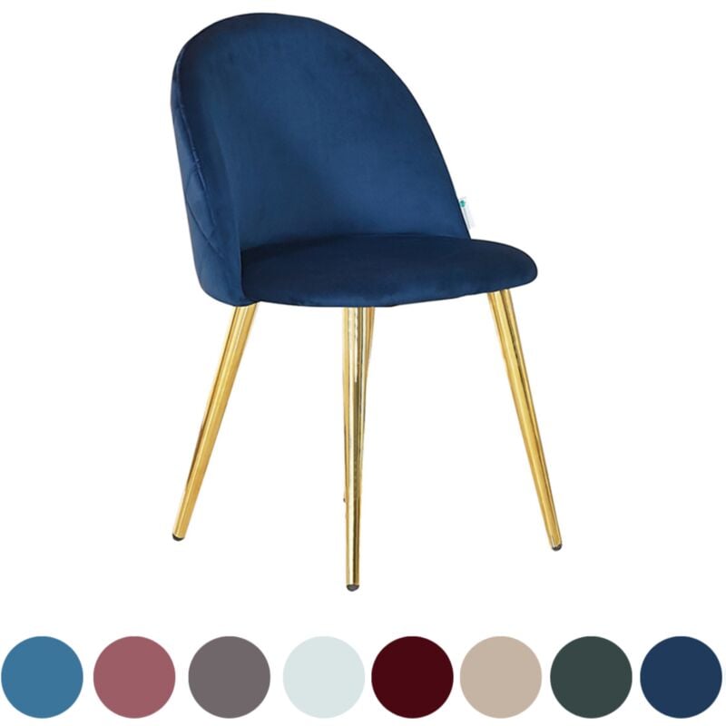 Single Lucia Velvet Dining Chair - Upholstered Curved Back Modern Dining Chair w/ Wooden Legs - Royal Blue
