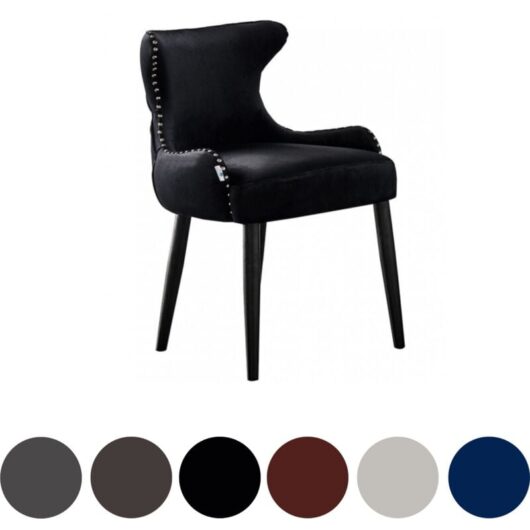 Single Oxford lux Velvet Dining Chair - Upholstered Chair for Dining Room, Kitchen - Black