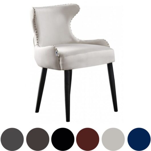 Single Oxford lux Velvet Dining Chair - Upholstered Chair for Dining Room, Kitchen - Cream