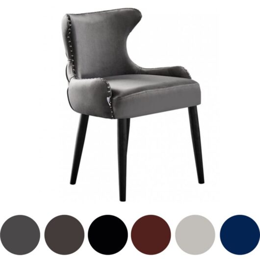 Single Oxford lux Velvet Dining Chair - Upholstered Chair for Dining Room, Kitchen - Dark Grey