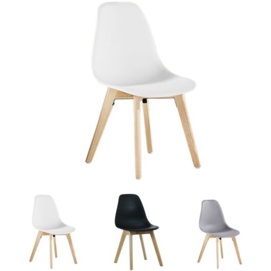 Single Rico Plastic Dining Chair - Plastic Body and soilid Wood Legs for Dining Room Kitchen - White