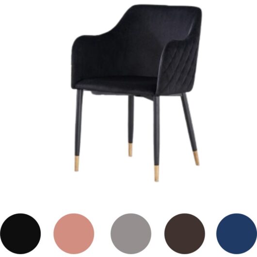 Single Verona Velvet Dining Chair - Metal Legs w/ Gold End Caps - Dining Room Chair - Upholstered Chair - Modern Dining Chair - Black