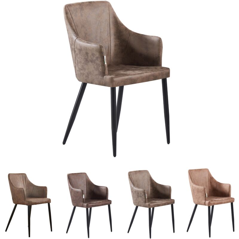 Single Zarah Modern Leather Dining Chair - Upholstered in Faux Leather with Metal Legs - Armchair for Dining Room Kitchen Living Room - Light Brown