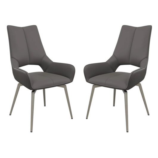 Spindale Grey Faux Leather Dining Chairs In Pair