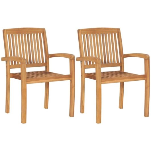 Stacking Garden Dining Chairs 2 pcs Solid Teak Wood Vidaxl