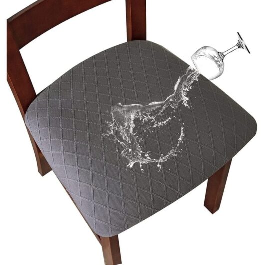 Stretch Diamond Lattice Waterproof Chair Covers with Buckle for Dining Room Kitchen (Grey, 6PCS)