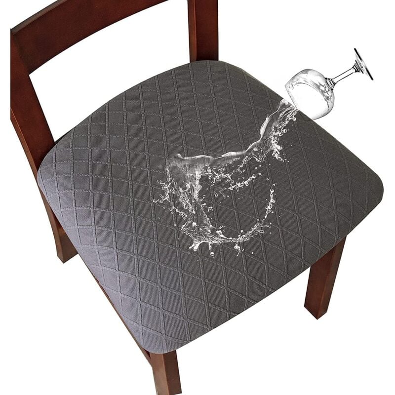 Stretch Diamond Lattice Waterproof Chair Covers with Buckle for Dining Room Kitchen (Grey, 6PCS)