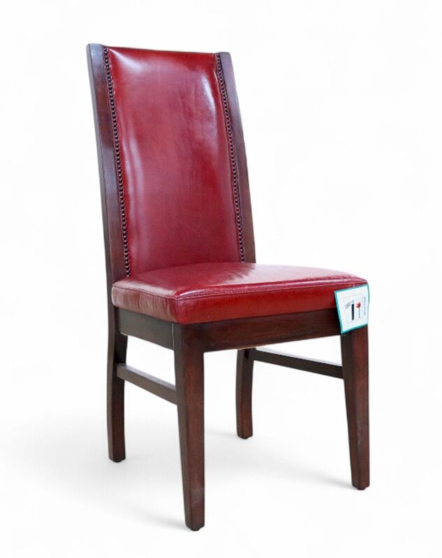 Studded Red Distressed Leather Dining Chair