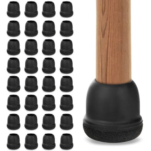 Tinor - 32 Pieces Chair Leg Caps with Felt, Silicone Chair Leg Covers, Chair Pads, Chair, Furniture Leg Protectors, Suitable for Round Legs with